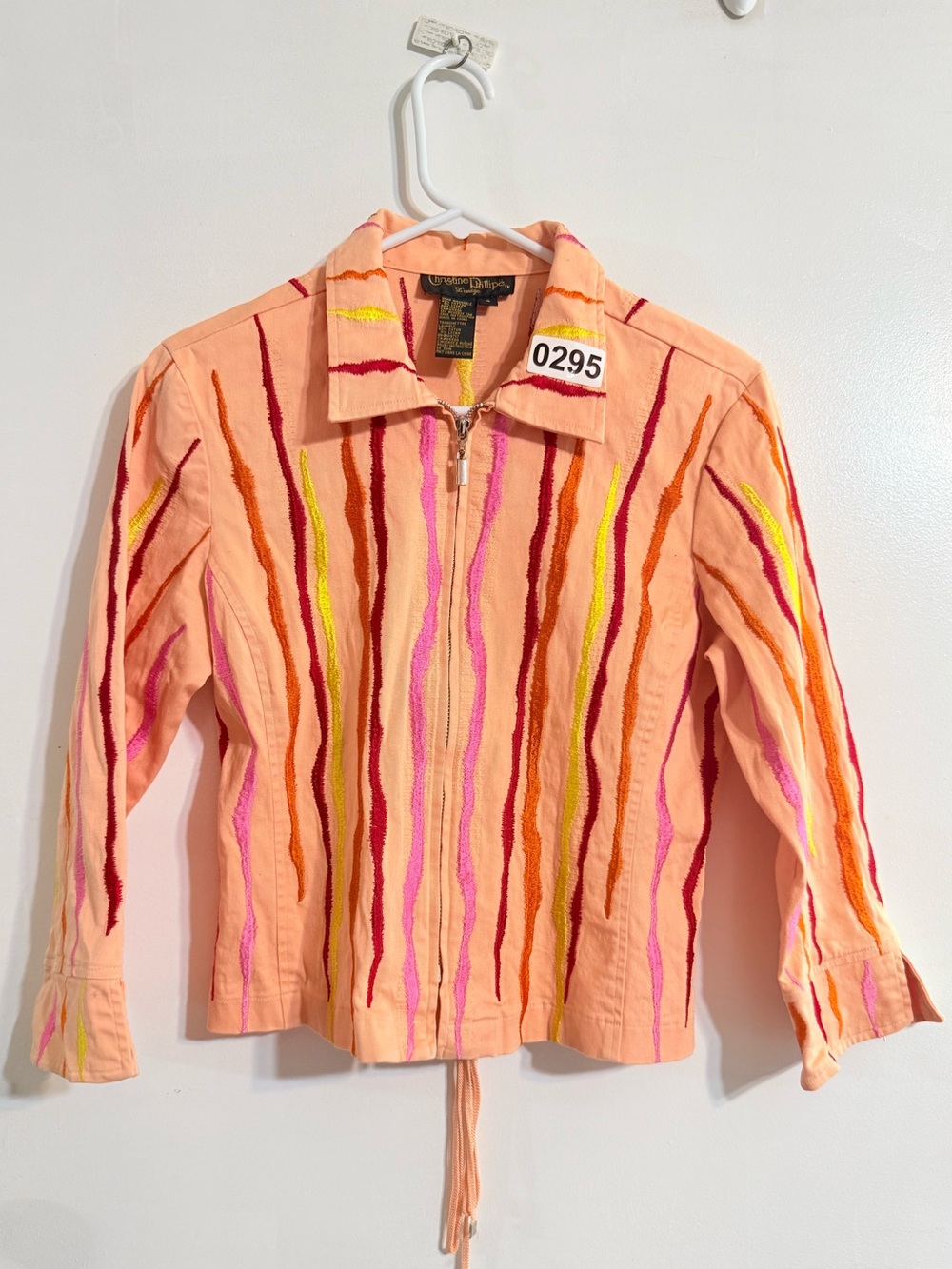 Christine  Phillipe  Peach Multicolor Striped Zip-Up Jacket size 6